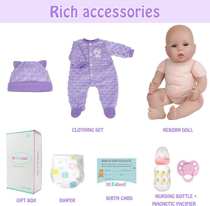 Milidool Lifelike Reborn Baby Dolls Girl-18 inch Realistic Newborn Baby Dolls for Kids Age 3 +,Purple Clothes