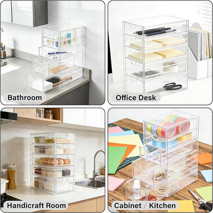 Prsildan Hair Accessories Organizer Acrylic Drawer with 5 Small Drawers | Clear, For Bathroom Vanity Office Desk, Jewelry Makeup Storage