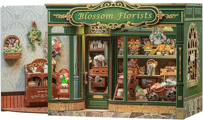 CUTEBEE Book Nook Kit, DIY Miniature House Kits for Adult and Teens, Dollhouse Booknook Tiny House, Bookshelf 3D Wooden Puzzle, DIY Craft Gifts for Family and Friends (Blossom Florists)