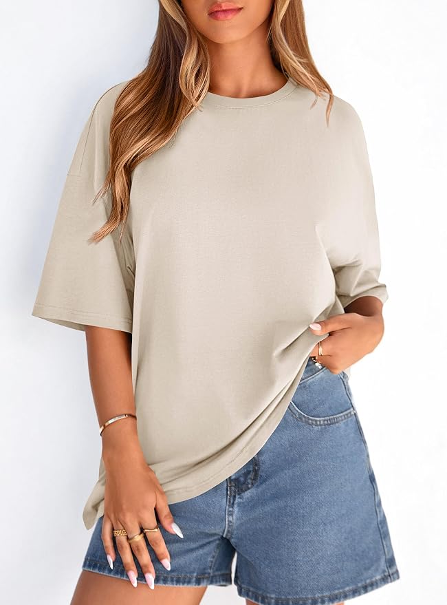 PRETTYGARDEN Womens 2026 Spring Going Out Tops Casual Short Sleeve Crewneck Loose Fit Basic Oversized T Shirts Summer Outfits