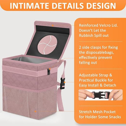 Vankor Car Trash Can Cute Trash Bag Bin Hanging Waterproof Automotive Garbage Cans Leak Proof Vehicle Trash Can Diamond Pattern-Pink