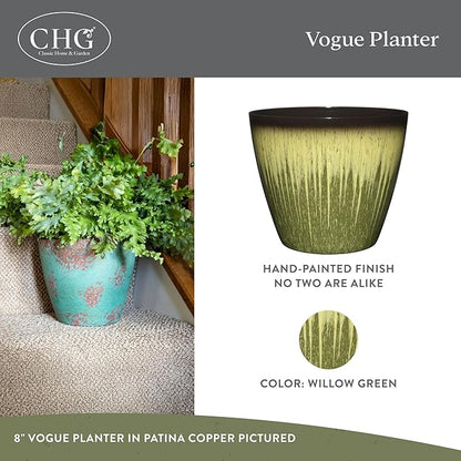 Classic Home and Garden Vogue Planter Pots w/Pottery Quality Finish - Modern Indoor & Outdoor Flower Pots - UV-Resistant Porch Planters - Decorative Pot for Flowers & Herbs (8” Willow Green)