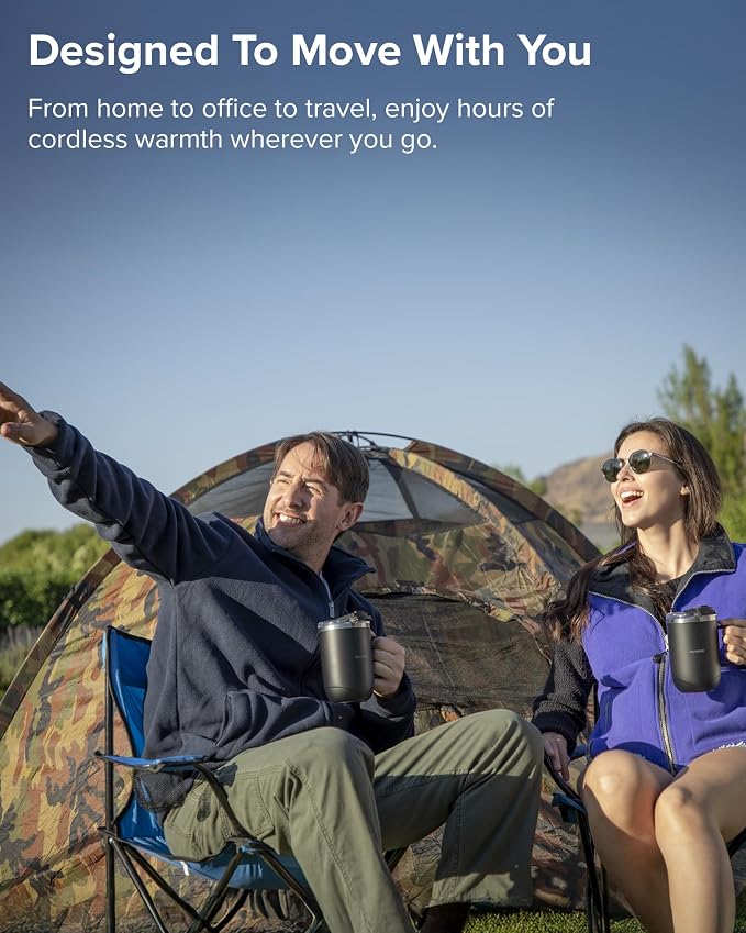 Nuwave Self-Heating Coffee Mug with Charging Base, 16oz, 45201BV02 | Heated Coffee Cup, 5Hr Cordless Runtime, LED Touch Controls, Adjustable Brew Settings, Includes Stainless Steel Filter
