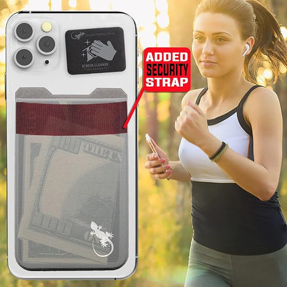 Phone Wallet - Adhesive Card Holder - Cell Phone Pouch - Stick on Lycra Pocket by Gecko - Carry Credit Cards and Cash