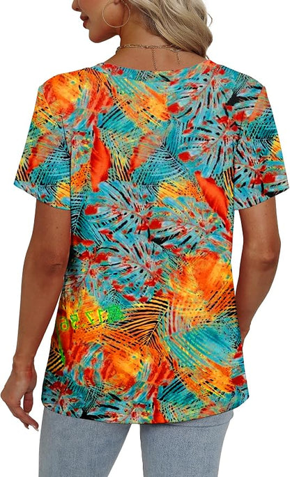 Alaroo Womens Summer Tops 2026 V Neck Short Sleeve Shirts Trendy Dressy Casual Vacation Outfits Printed