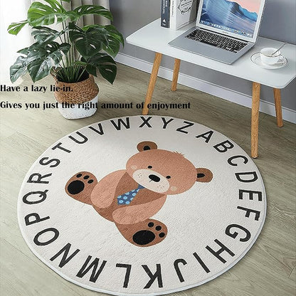 ABC Round Rug for Kids Warm and Soft Alphabet Nursery Animal Area Rugs Fun Rugs for Play Rooms Non-Slip Mats Crawling Mats Decorative Rugs for Bedrooms Living Rooms (Sloth, 31in)
