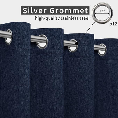 Easy-Going Linen Look Outdoor Curtains Waterproof Windproof Porch Curtains, Soft Thicken Outdoor Privacy Curtains for Patio, Gazebo, Grommet Top and Tab Bottom Drape, 1 Panel, 110x108 inch, Navy