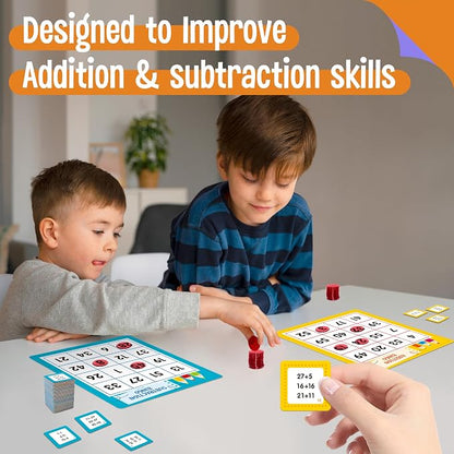 SpriteGru Addition & Subtraction Bingo Game, 360 Math Problems, 2 Educational Math Board Game for Kindergarten and Preschool Kids 4-8, Perfect for Classroom & At Home