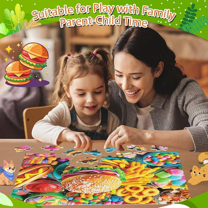 4 Packs 100 Piece Puzzles for Kids Ages 4-6 6-8 8-10, Mermaid Dogs Cats Hamburger Educational Jigsaw Puzzles, Birthday Kids Gifts for Boys Girls Teens Adults Kids Puzzles 4-6 5-8
