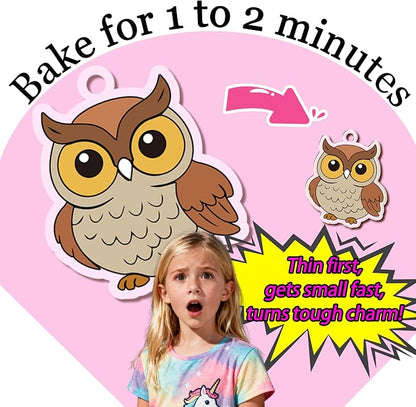 Shrink Fun 75PCS Shrinky Dinks Sheets Craft Kits for Kids, Includes 24 Pre Cut Forest Animal Charms, 24 Learning Cards and More, Keychain&Necklace Making Kit for Girls, Ideal Party Favor Age 6+