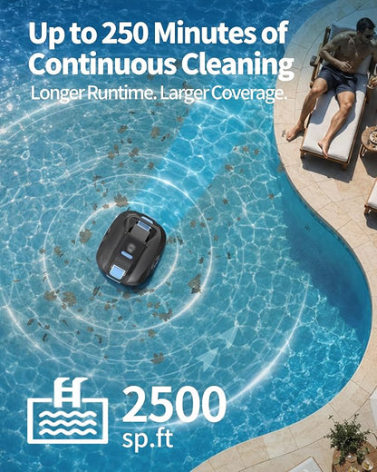 2026 Upgrade Robotic Pool Cleaner -Up to 250-Min Cordless Automatic Pool Vacuum Robot for Above Ground & Inground Pools -Powerful Suction Self-Parking for Swimming Pool up to2200 Sq. Ft Black
