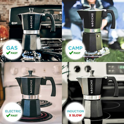 GROSCHE Milano Stovetop Espresso Maker Moka Pot 3 espresso Cup - 5 oz, Black - Cuban Coffee Maker Stove top coffee maker Moka Italian espresso greca coffee maker brewer percolator | Cuban Coffee Maker And Italian Moka Pot For Stovetop Espresso; For Gas...