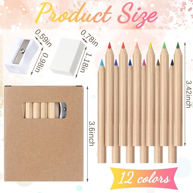 Sinload 150 Set Mini Colored Pencil Bulk for Kid 3.5in Colored Pencils for Coloring Drawing Bulk for Student Teacher 12 Color with Sharpener Eraser Back to School Classroom Party Favors Gifts