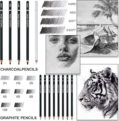 Aenir Charcoal Pencils for Drawing, Set of 22, Professional Drawing Sketch Pencils, Charcoal Art Supplies for Sketching, Shading, Artist Charcoal Supplies for Beginners & Pro Artists.