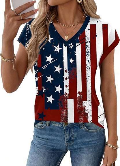 Rapbin Womens Summer Tops Women Blouses Dressy Casual V Neck T Shirts Short Sleeve Spring Tops for Women