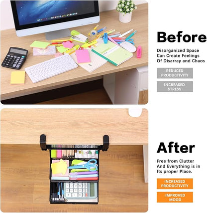 Under Desk Drawer, Clamp on Desk Organizer Slide Out Table Storage No Drill | 2Tier Under desk drawer: clamp on desk organizer, under desk drawer slide out, hanging desk organizer, no drill table storage