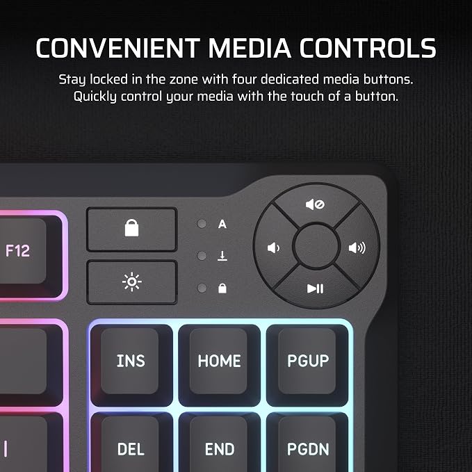 Corsair K55 CORE TKL RGB Gaming Keyboard – Tenkeyless, 8-Zone RGB, Quiet Membrane Keys, Spill Resistant, Media Keys, 1000Hz Polling – NA Layout – Black