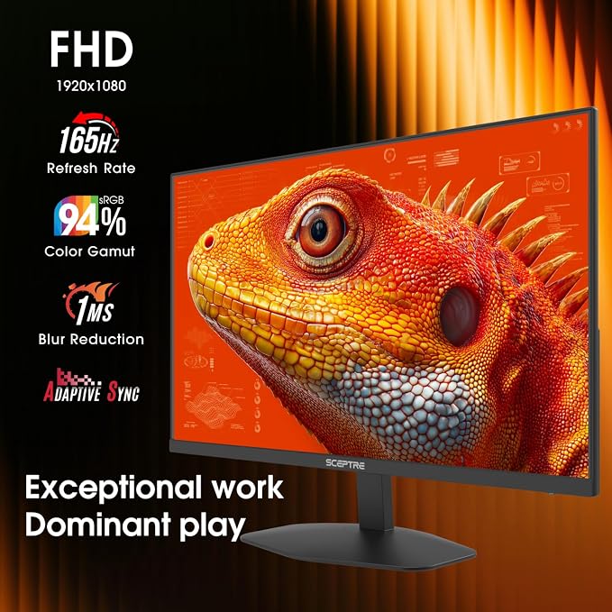 New! Sceptre 24-inch Prime Gaming Monitor DisplayPort x2 165Hz HDMI x2 165Hz Build-in Speakers, Machine Black 2027 (E248B-FW165T Series)