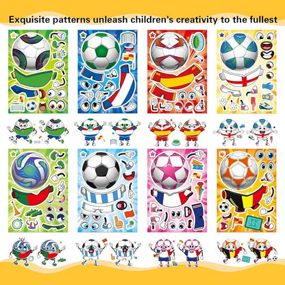 24 Sheets Soccer Stickers for Kids, Make a Face Stickers, Make Your Own Sticker, Goodie Bag Stuffers, Football Gifts, Soccer Party Favors, Classroom Teacher Reward Educational Toy Art Craft