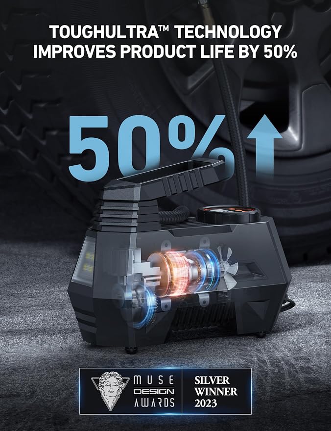 AstroAI AIRUN H Tire Inflator Portable Air Compressor,Fast Inflation Electric Air Pump for Car Tires-Car Accessories,9.8Ft Cord-12VDC-Powered Auto Shut-Off with Digital Pressure Gauge,LED Light,Orange
