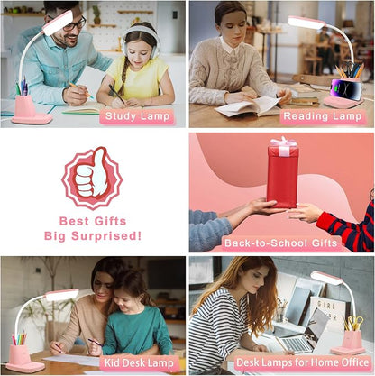 LED Desk Lamp with 10W Wireless Charging & Pen Holder, Pink | CRI 95, 800LM, Stepless Dimming, 3 Modes, 360°Flexible Arm, Touch, Study Table Lamp for Home Office, Dorm Room, with Adapter
