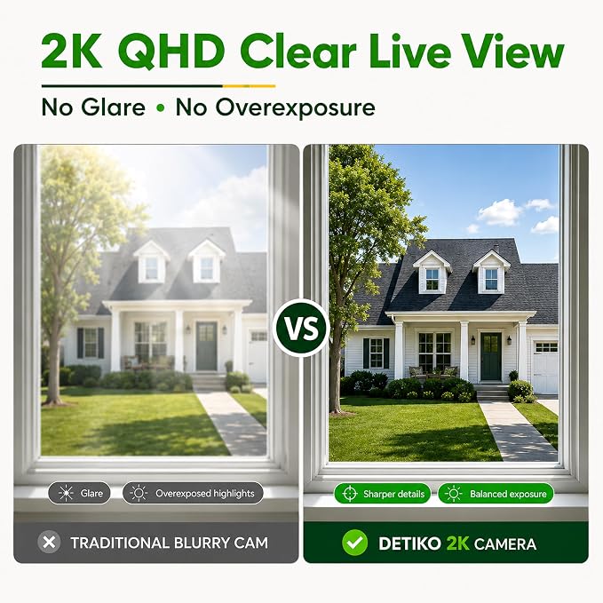 2K Window Camera,2.4G WiFi Indoor Camera for Home Security, AI Color Night Vision, Person & Motion Detection,911 Emergency, US Based Cloud, 24/7 Recording