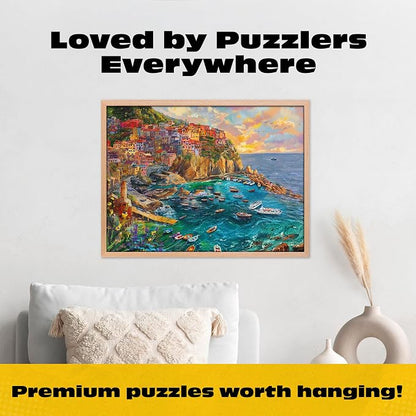 Buffalo Games – Cinque Terre Seas – 1000 Piece Jigsaw Puzzle - Premium Gold Collection Giftable Puzzle for Adults – Precision-Cut Pieces, Beautiful Artwork, and Hours of Relaxing Fun