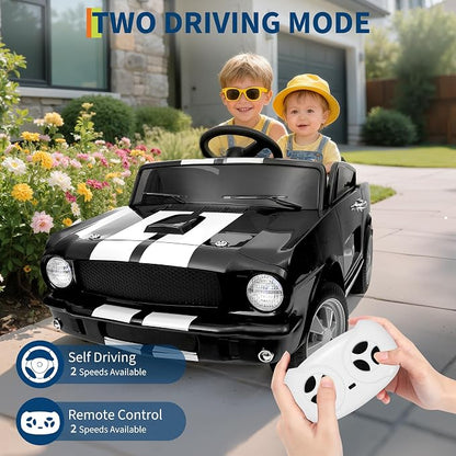 Garvee 24V 2 Seater Ride on Licensed Shelby GT350, Battery Powered Ride on Toys for Kids with Remote Control, Ford Shelby Kids Electric Vehicle 2 Seat, Safety Belt, 2 Speeds, LED Lights, Black