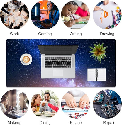 QIYI Large Desk Pad, Milky Way Mouse Pad Desktop Decor, Waterproof PU Leather Desk Cover Protector, Desk Accessories for Office Home Work Writing Gaming 31.5" x 15.7" - Blue Galaxy