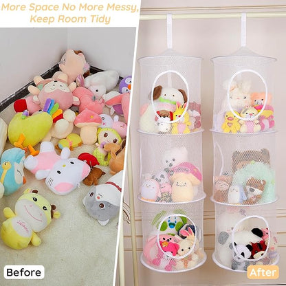 Basumee Stuffed Animals Net or Hammock 2 Pcs Stuffed Animals Storage Toy Net Hammock for Plushies Storage Organizer Mesh Kids Girls Room Decor, White, 3 Tiers