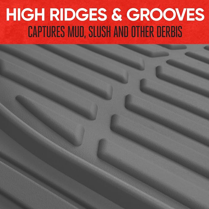 Motor Trend 2 Piece Front Car Floor Mats- Gray FlexTough Contour Liners-Deep Dish Heavy Duty Rubber Floor Mats for Car SUV Truck & Van-All Weather Protection, Universal Trim to Fit