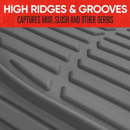 Motor Trend 2 Piece Front Car Floor Mats- Gray FlexTough Contour Liners-Deep Dish Heavy Duty Rubber Floor Mats for Car SUV Truck & Van-All Weather Protection, Universal Trim to Fit