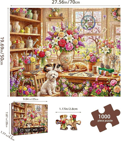 Cozy Floral Retreat Puzzles for Adults 1000 Pieces,Challenging Jigsaw Puzzles for Adults,Difficult Impossible Puzzle for Family Game Night,Puzzle with Letters on Back,Recycled Paper Jigsaw Puzzle