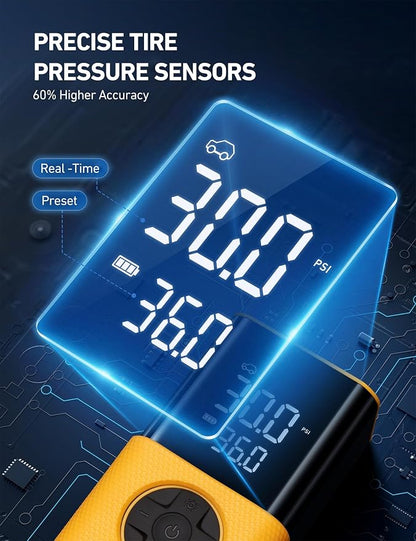 AstroAI L7S Tire Inflator Portable Air Compressor Cordless with Digital Pressure Gauge, 150 PSI LED Light Bike Air Pump with Fast Inflation & Auto Shut-Off for Car Tires,Motorcycles,Bikes,Balls,Yellow