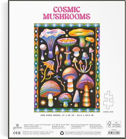 Galison Cosmic Mushrooms – 1000 Piece Jigsaw Puzzle Featuring Retro Inspired Illustration of Galactic Mushroom Artwork