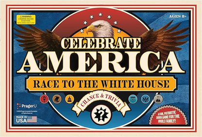 PragerU: Celebrate America - Race to The White House Board Game, USA Trivia Game, America’s 250th Anniversary Edition, Families & Kids 8+, 2+ Players, Made in America
