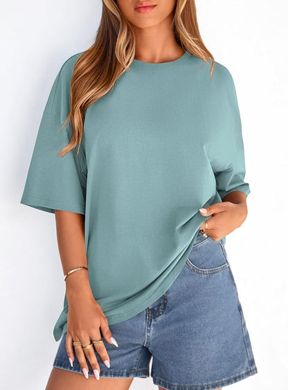 PRETTYGARDEN Womens 2026 Spring Going Out Tops Casual Short Sleeve Crewneck Loose Fit Basic Oversized T Shirts Summer Outfits