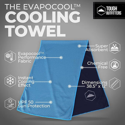 Tough Outdoors Cooling Towels for Neck Face - Neck Cooling Towel for Hot Weather Yoga Sports Golf Sweat - Instant Cold Towel