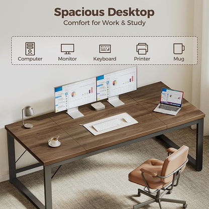Mericonia 63x28 Inch Computer Desk, 1" Thick Large Office Table, Walnut | Modern Simple Style, Heavy Duty Industrial Frame, Large Study & Writing Table for Home Bedroom Work