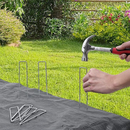 HongWay 300 Pack Landscape Staples 6 Inch, Galvanized Garden Staples Pins Ground Stakes Fence Tent Sod Staples Yard Lawn Truf Staples for Landscaping Fabric Irrigation Tubing