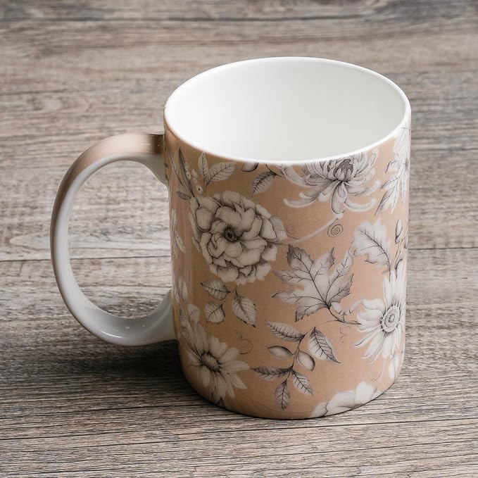 Maison d' Hermine Coffee Mug with Handles Tea Cups (15 Ounce, Pack of 1) | Fine Bone China Coffee Mugs for Hot Beverages Cappuccino Latte Home Restaurant Spring Summer -Pretty Autumn - Pretty Mono