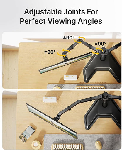 monTEK Freestanding Dual Monitor Stand for 17-32" Screens, 22 lbs Each | Solid V-shaped base, dual-screen full-motion arms, height adjustment, tilt, swivel, rotation and VESA 75/100