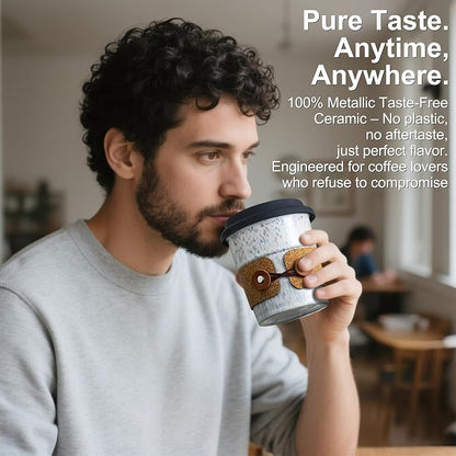Coffee Tumbler Ceramic Travel Coffee Mug with Lid, Large Coffee Cup | Porcelain Wide Mouth Coffe Mug, Reusable Tea Mug, Microwave and Dishwasher Safe, Coffee Gifts for Men & Women, 13.5 oz