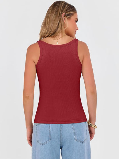 ANRABESS V Neck Tank Tops for Women Ribbed Knit Camisole 2026 Summer Casual Sleeveless Slim Fitted Basic Cami Shirts Clothes