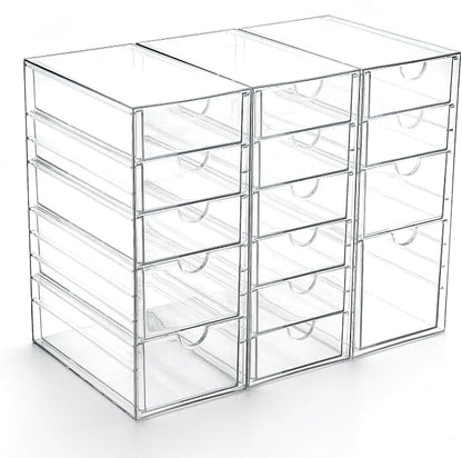 Prsildan 15 Drawers Teacher Toolbox Acrylic Containers, Set of 3 | Clear, Pens Markers Stickers Hardware Storage, Office Desk Kitchen Cabinet Garage Organizer