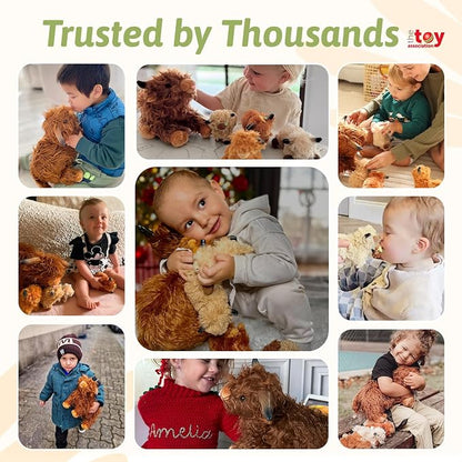 OUOZZZ Highland Cow Stuffed Animal, 14.5" Large Mom and 4 Babies Set | Realistic Fluffy Plush Toy, Includes 4 Baby Calves, Travel-Friendly & Portable