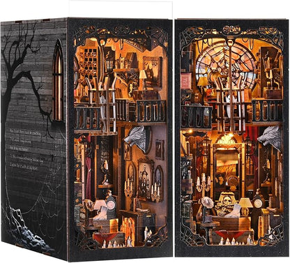 Book Nook Kit - Goth Castle DIY 3D Wooden Puzzle for Adults, Horror Bookshelf Insert with LED Lights, Halloween Home Decor Gift, The Dark Family