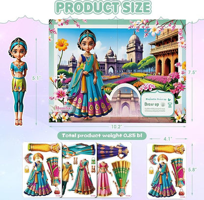 Magnetic Dress Up Dolls for Girls - Princess Magnet Paper Dolls Book with 3D City Buildings - Travel Car Trip Quiet Book Game Toys Easter Birthday Gifts for Kids Toddlers Ages 3 4 5 6 7(Style E)