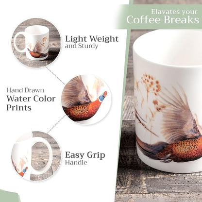 Maison d' Hermine Coffee Mug with Handles Tea Cups (12 Ounce, Pack of 1) | Fine Bone China Coffee Mugs for Hot Beverages Cappuccino Latte Home Restaurant Spring Summer -Faisan D'Automne - Vol Libre