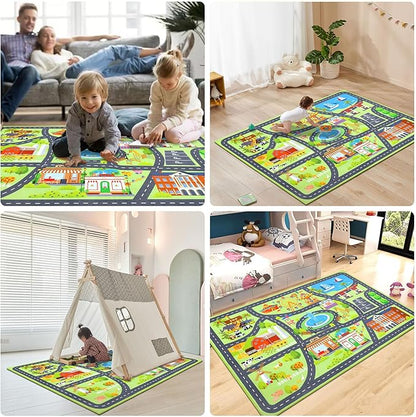 HEBE Kids Play Rug 3'4"x5' ABC Alphabet Numbers Shapes Educational Kid Area Rug Washable Baby Crawling Mat Non Slip Kid Play Mat Carpet for Girl Boy Bedroom Playroom